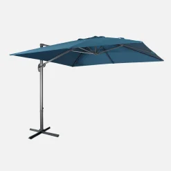 Guarda-sol quadrado excêntrico com mastro efeito madeira, 3x3m
