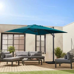 Guarda-sol quadrado excêntrico com mastro efeito madeira, 3x3m
