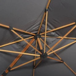 Guarda-sol quadrado excêntrico com mastro efeito madeira, 3x3m + base com peso 50x50cm