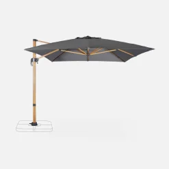 Guarda-sol retangular excêntrico com mastro efeito madeira, 3x4m