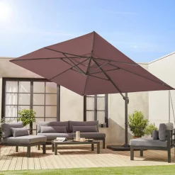 Guarda-sol retangular excêntrico, 3x4m + base com peso 50x50cm