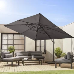 Guarda-sol retangular excêntrico, 3x4m + base com peso 50x50cm