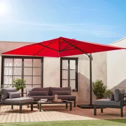 Guarda-sol retangular excêntrico, 3x4m + base com peso 50x50cm