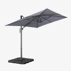 Guarda-sol retangular excêntrico, 2x3m + base com peso 50x50cm