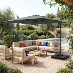 Guarda-sol retangular excêntrico, 3x4m + placas de peso 50x50cm