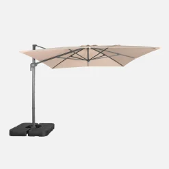 Guarda-sol retangular excêntrico, 3x4m + placas de peso 50x50cm