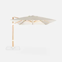 Guarda-sol retangular excêntrico com mastro efeito madeira, 3x4m