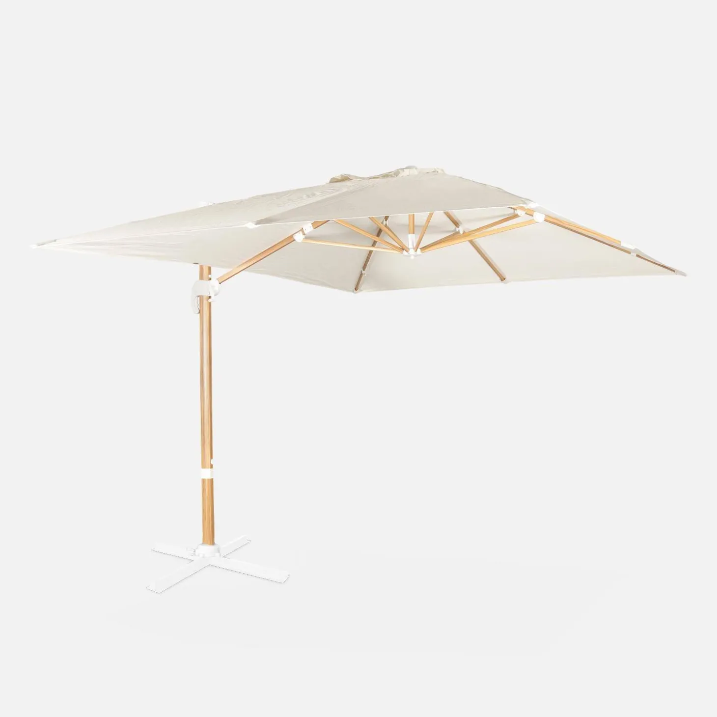 Guarda-sol retangular excêntrico com mastro efeito madeira, 3x4m