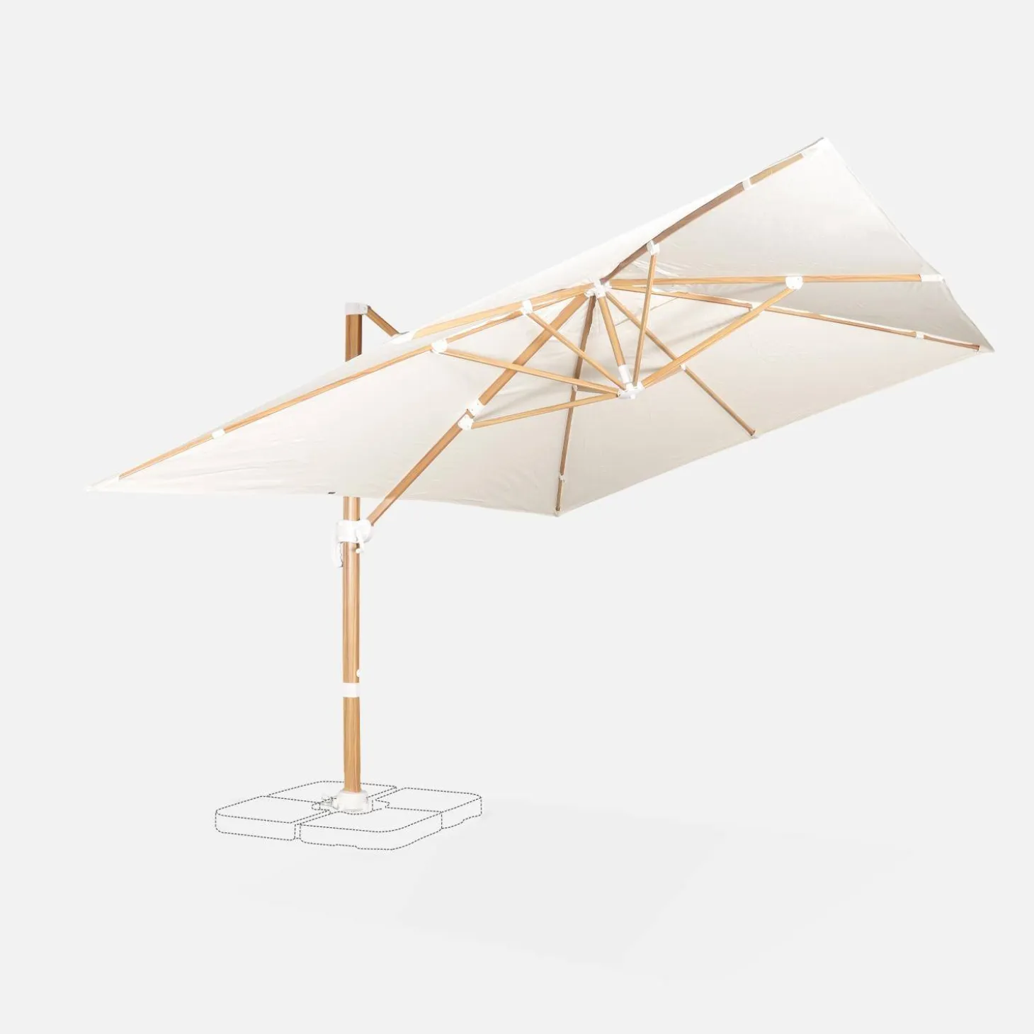 Guarda-sol retangular excêntrico com mastro efeito madeira, 3x4m