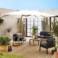 Guarda-sol retangular excêntrico com mastro efeito madeira, 3x4m