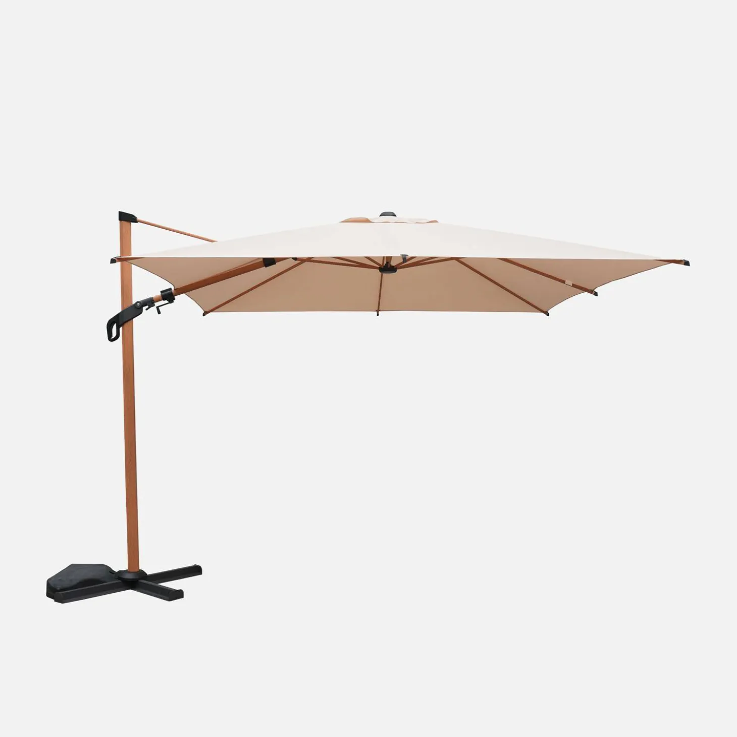 Guarda-sol retangular excêntrico com mastro efeito madeira, 3x4m