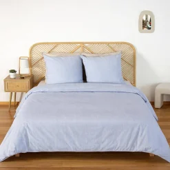 Jogo de cama de casal em microfibra com riscas azuis