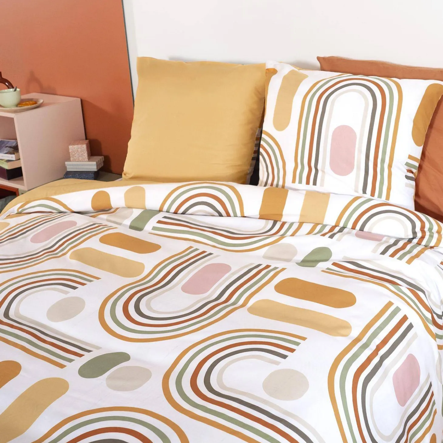 Jogo de cama de solteiro de microfibra reversível laranja