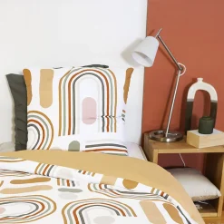 Jogo de cama de solteiro de microfibra reversível laranja