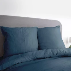 Jogo de cama em microfibra lavada azul meia-noite