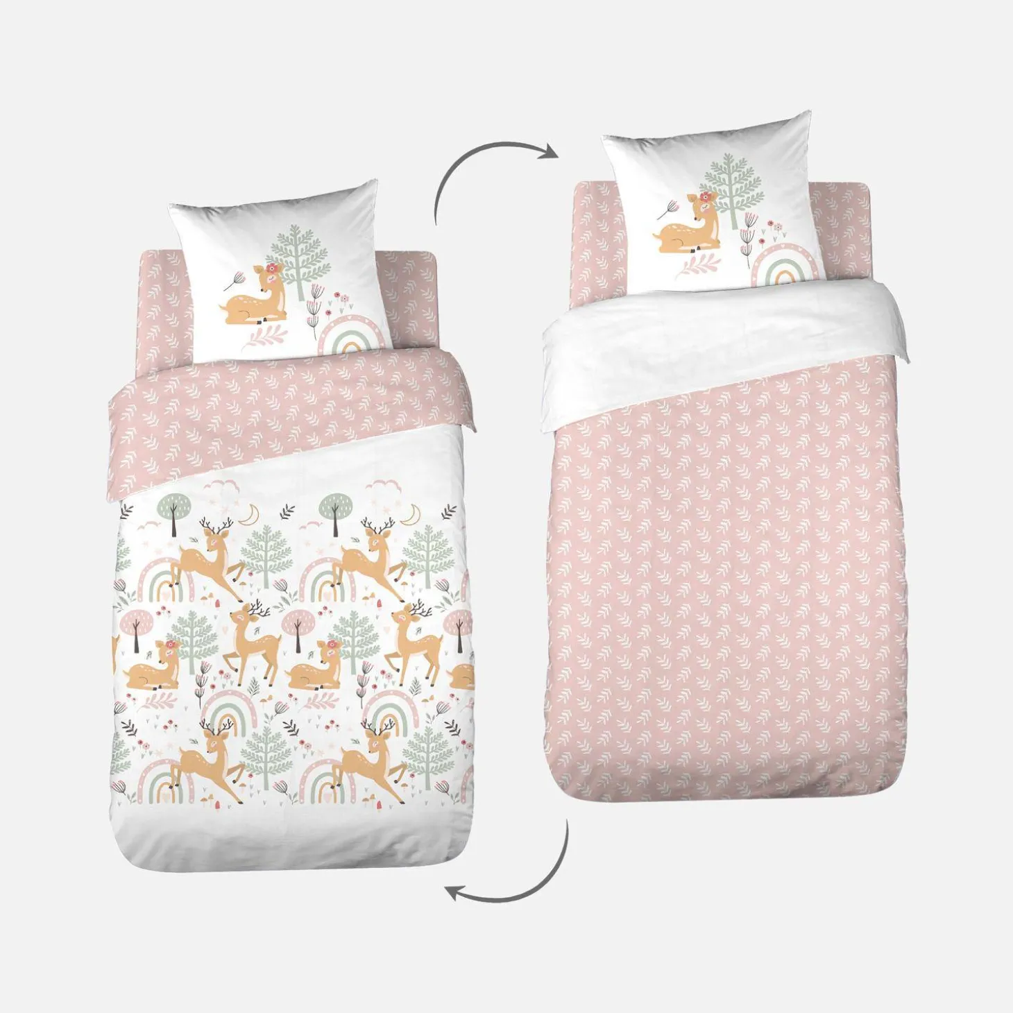 Jogo de cama reversível de microfibra estampado floresta encantada, 1 praça