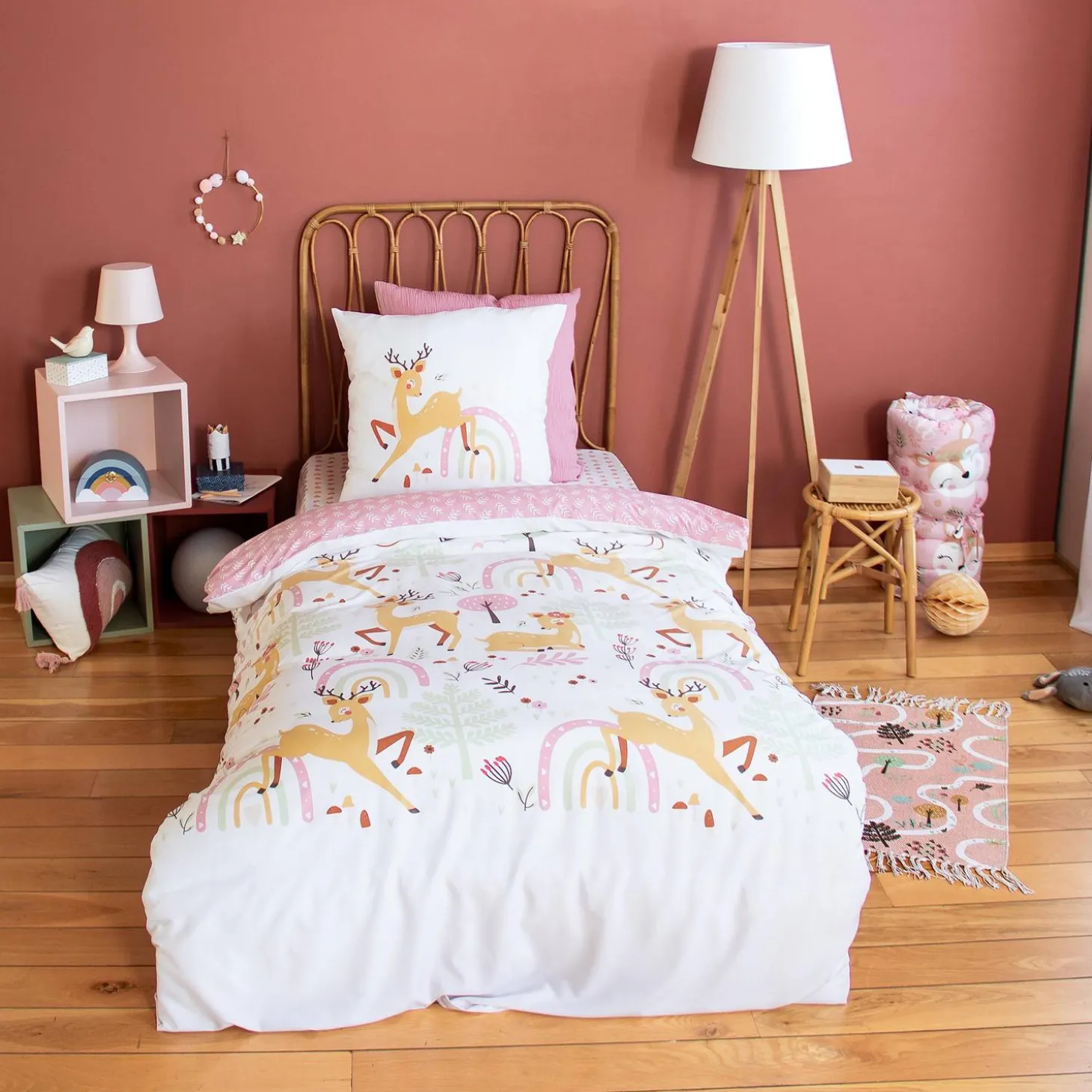 Jogo de cama reversível de microfibra estampado floresta encantada, 1 praça
