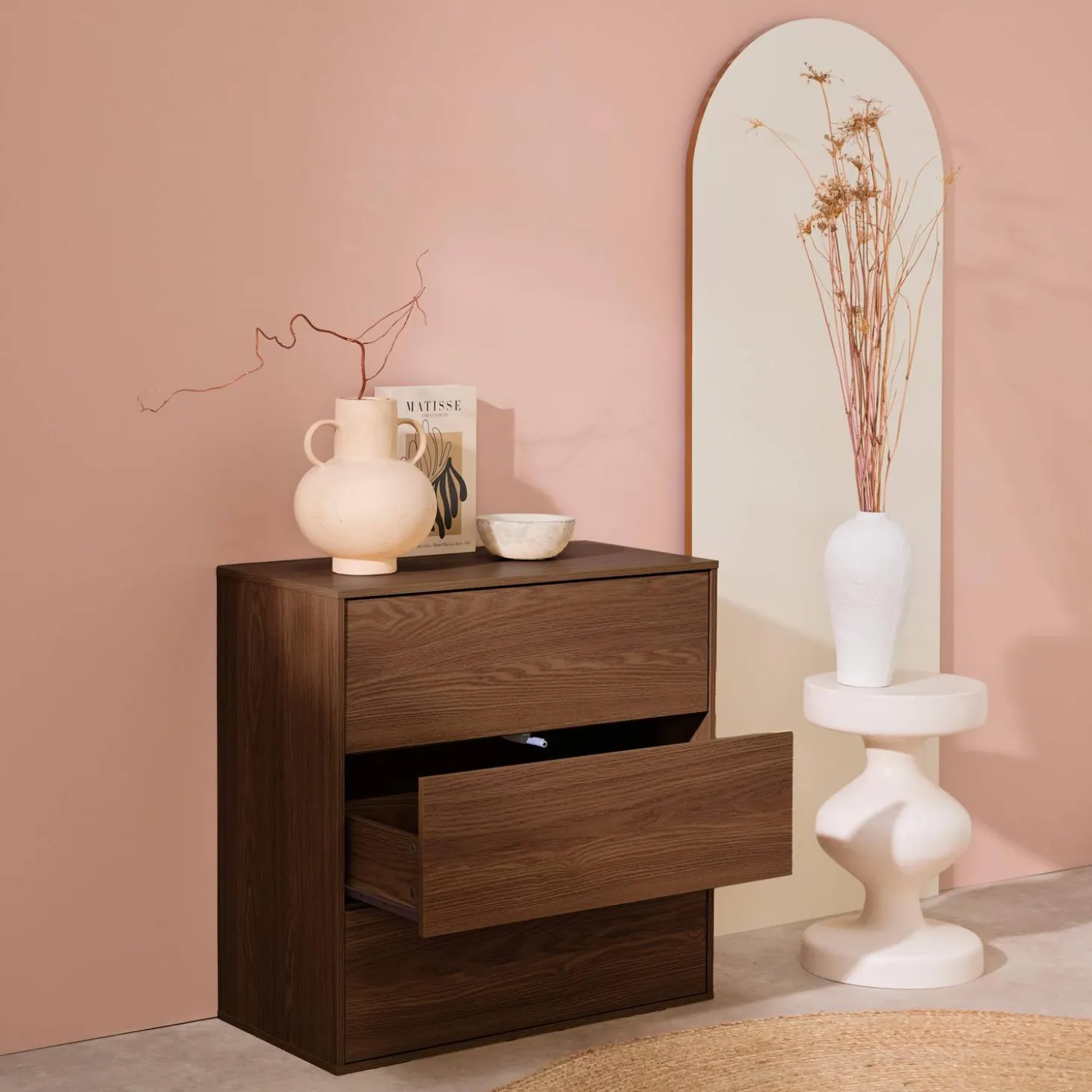 Módulo de armazenamento decor madeira, 3 gavetas