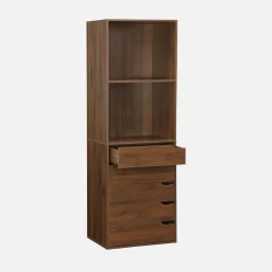 Módulo de closet com acabamento em madeira de 5 gavetas e 2 prateleiras