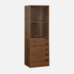 Módulo de closet com acabamento em madeira de 5 gavetas e 2 prateleiras