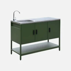 Módulo de cozinha exterior em aço com lava-loiças, L120cm