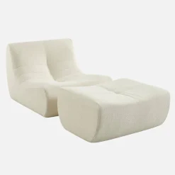 Módulo para sofá modular com apoio para os pés em tecido bouclé, 1 lugar