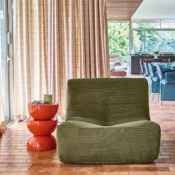 Módulo para sofá modular com apoio para os pés em veludo canelado, 1 lugar