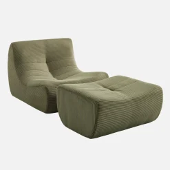 Módulo para sofá modular com apoio para os pés em veludo canelado, 1 lugar