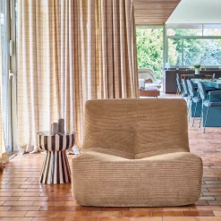 Módulo para sofá modular com apoio para os pés em veludo canelado, 1 lugar
