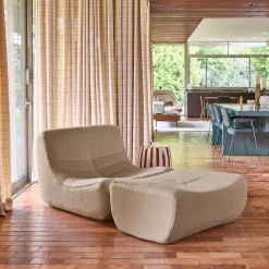 Módulo para sofá modular com apoio para os pés em tecido bouclé, 1 lugar