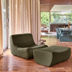 Módulo para sofá modular com apoio para os pés em tecido bouclé, 1 lugar