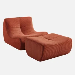 Módulo para sofá modular com apoio para os pés em veludo canelado, 1 lugar