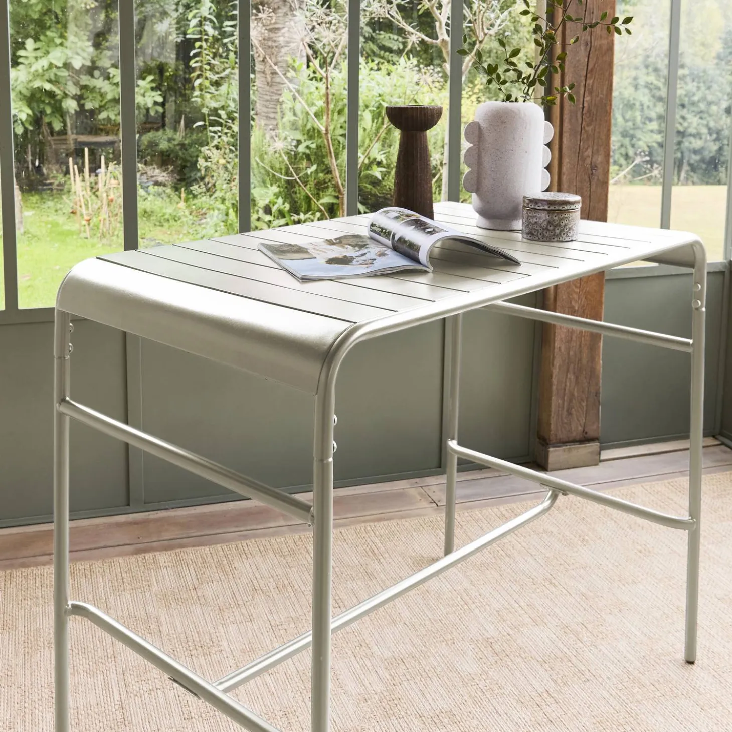 Mesa alta de jardim bistrô em aço, 4 lugares, 120cm