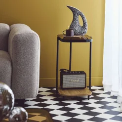 Mesa de apoio para sofá em metal preto vintage com tampo de vidro