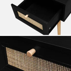 Mesa de cabeceira com efeito de madeira e cana, set de 2