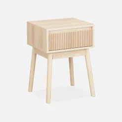 Mesa de cabeceira com efeito madeira, 1 gaveta
