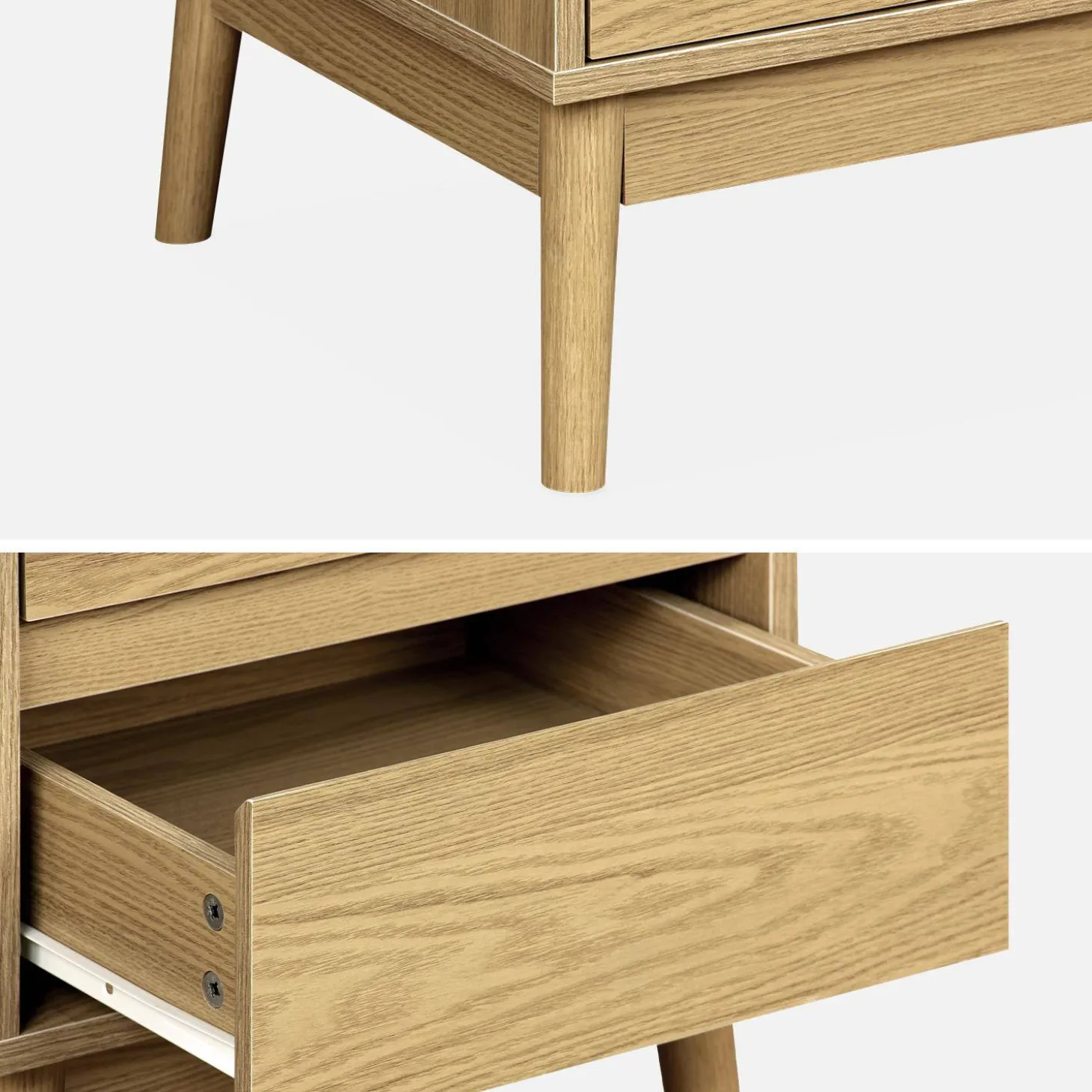Mesa de cabeceira com efeito madeira, 2 gavetas, set de 2