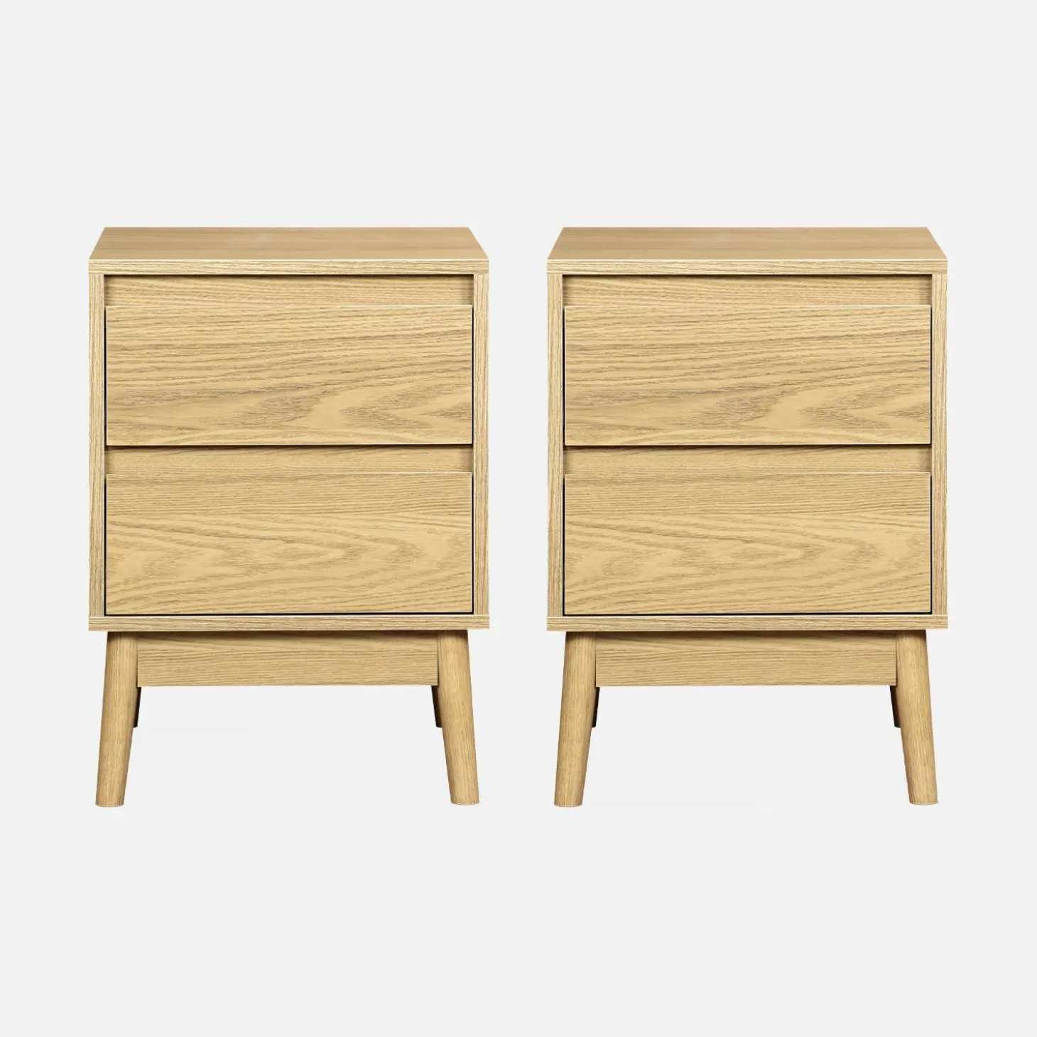 Mesa de cabeceira com efeito madeira, 2 gavetas, set de 2
