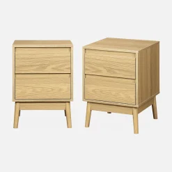 Mesa de cabeceira com efeito madeira, 2 gavetas, set de 2