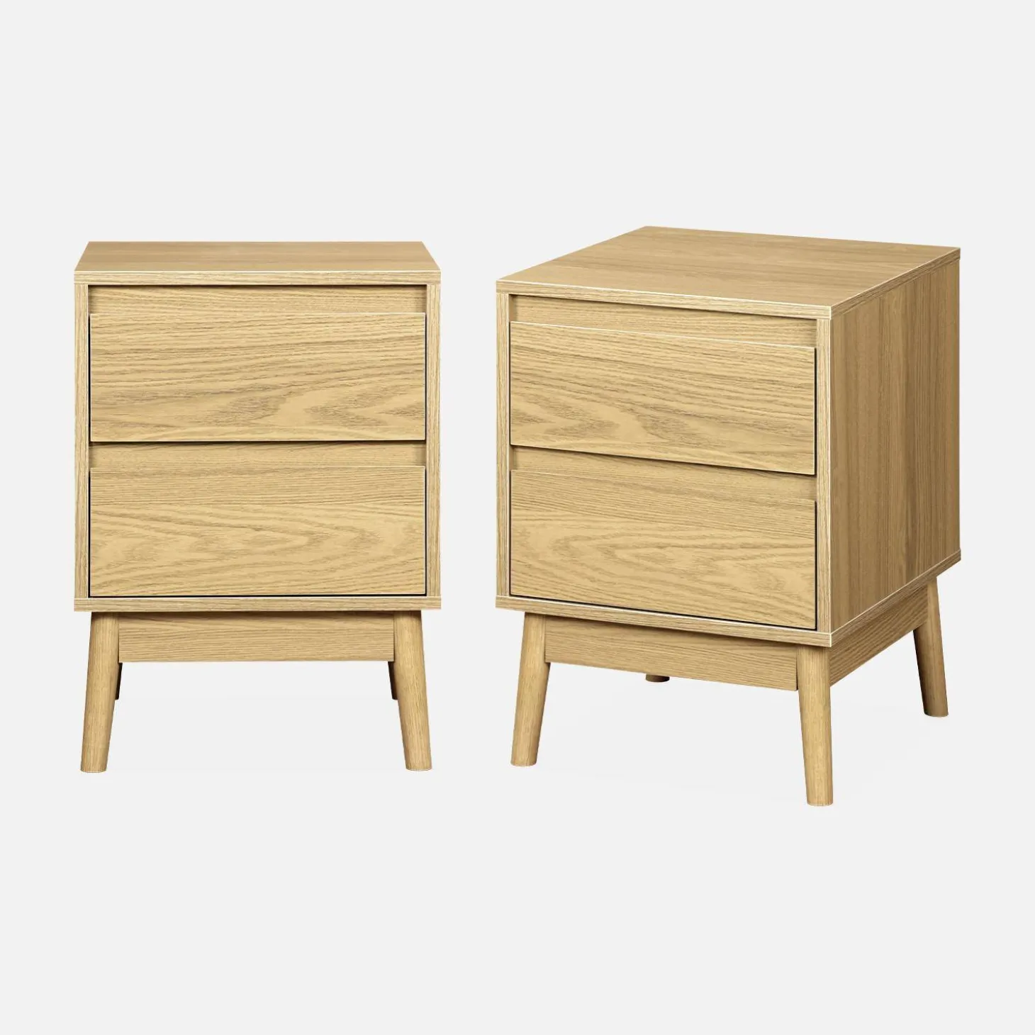 Mesa de cabeceira com efeito madeira, 2 gavetas, set de 2
