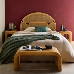 Mesa de cabeceira com nicho em rattan natural, set de 2