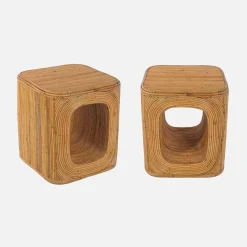 Mesa de cabeceira com nicho em rattan natural, set de 2