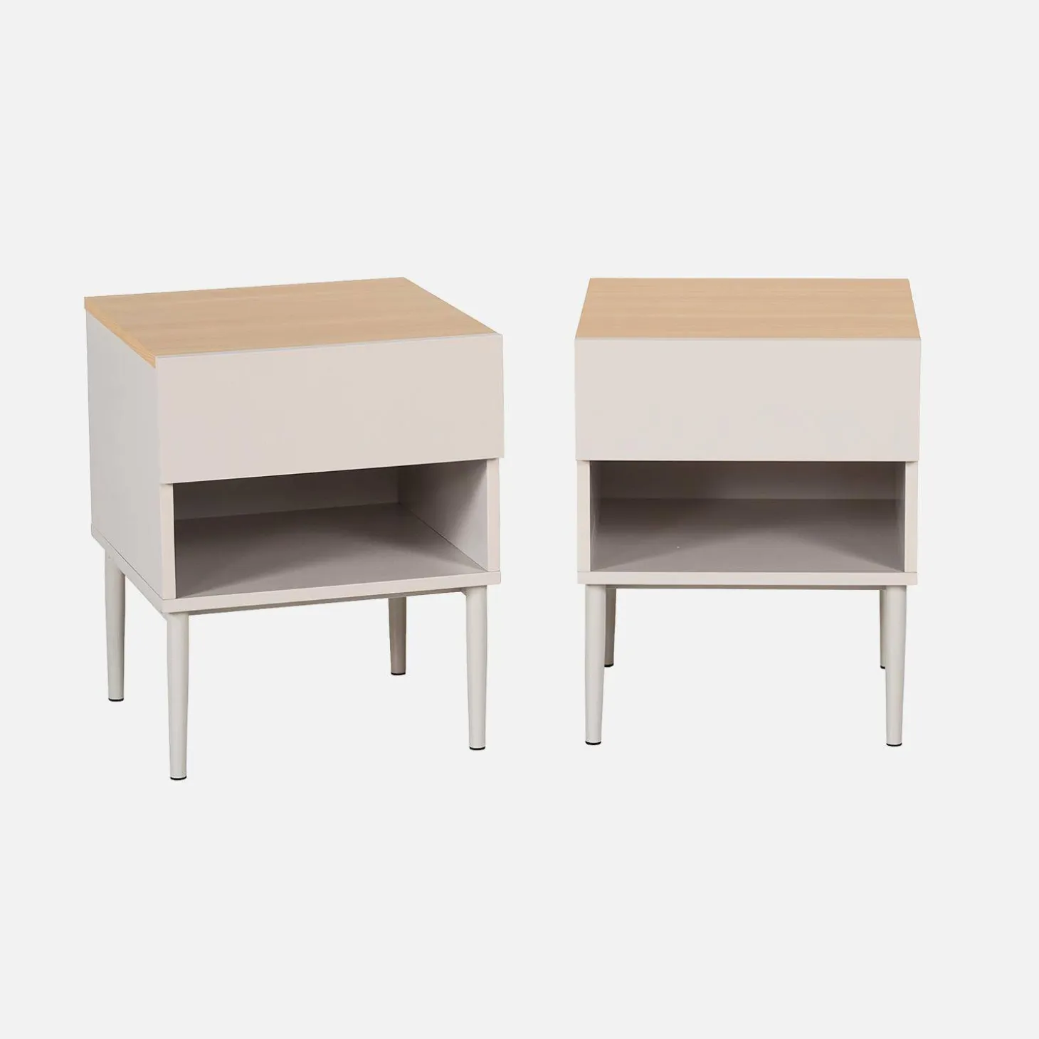 Mesa de cabeceira de metal e decoração de madeira, set de 2