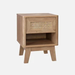 Mesa de cabeceira efeito de madeira e cana com gaveta