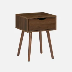 Mesa de cabeceira em madeira tingida de nogueira, 1 gaveta