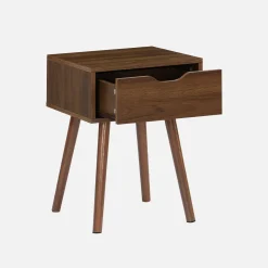 Mesa de cabeceira em madeira tingida de nogueira, 1 gaveta