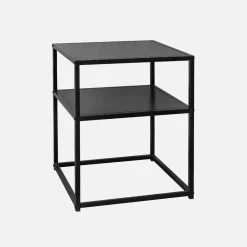 Mesa de cabeceira em metal preto com prateleira