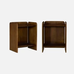 Mesa de cabeceira exótica em madeira de acácia com 2 tampos, set de 2