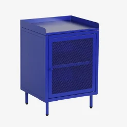 Mesa de cabeceira industrial em metal com 1 porta