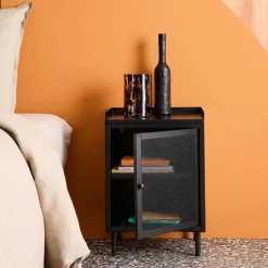 Mesa de cabeceira industrial em metal com 1 porta, set de 2